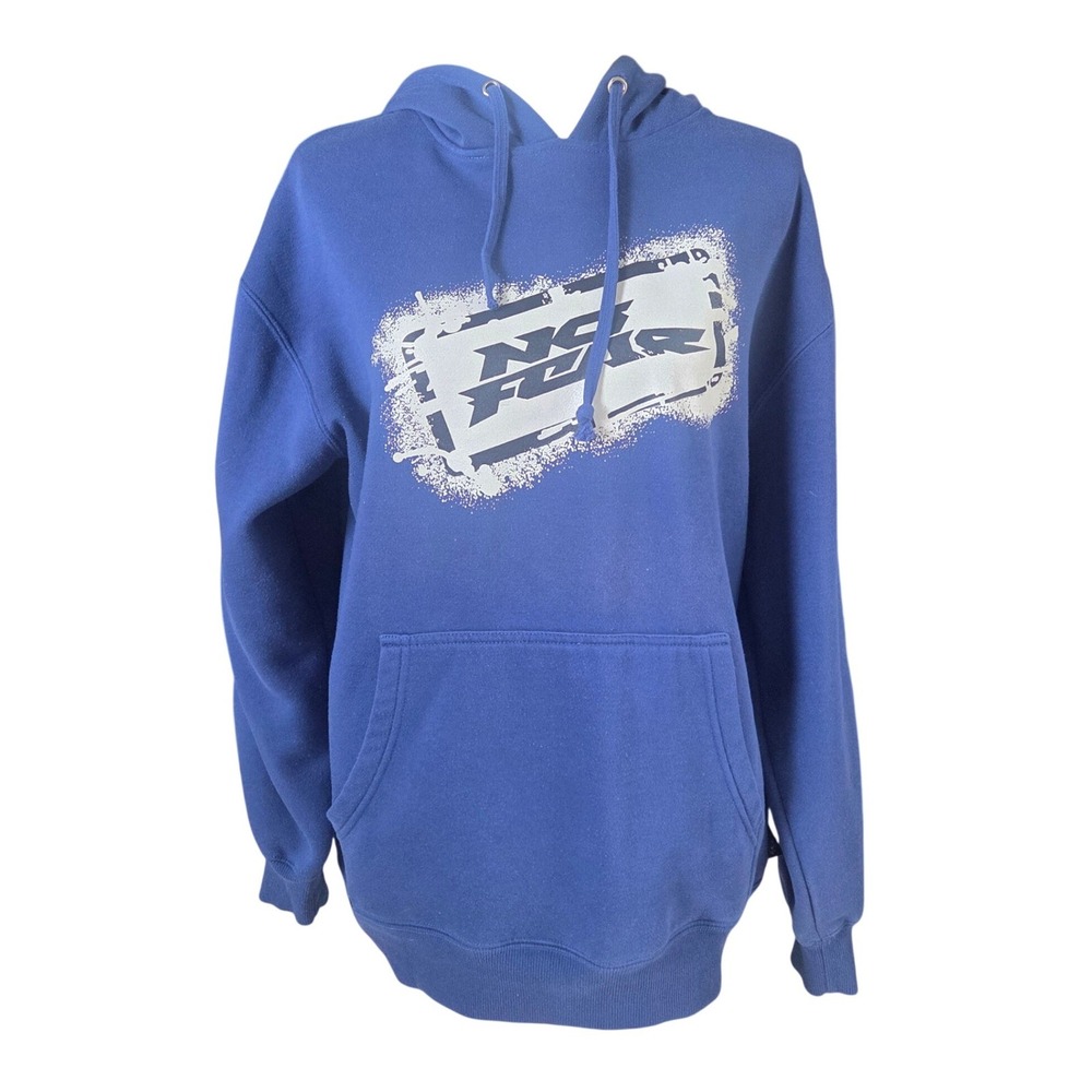 Vintage No Fear Blue Hoodie L 90s Y2K Skate Grunge Graphic Sweatshirt AS IS